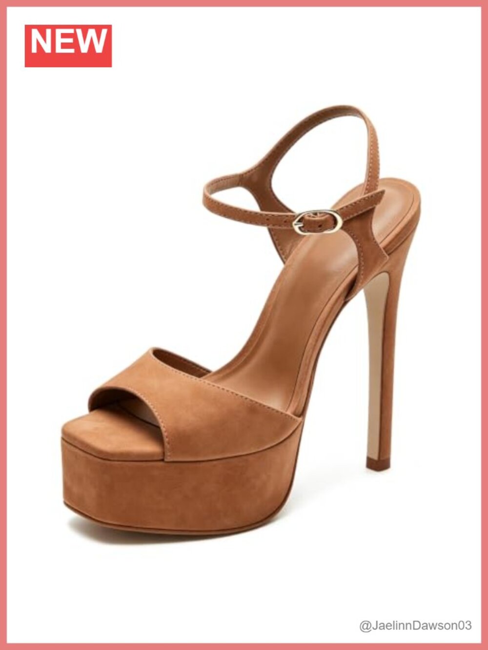 UBWDU Square Open Toe Ankle Strap Platform Heels